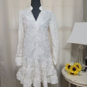 H&M White Textured Long Sleeve Dress